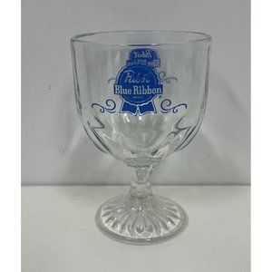 Vintage Pabst Blue Ribbon Beer Glass Footed Goblet Thumbprint 1970s 70s 14 oz